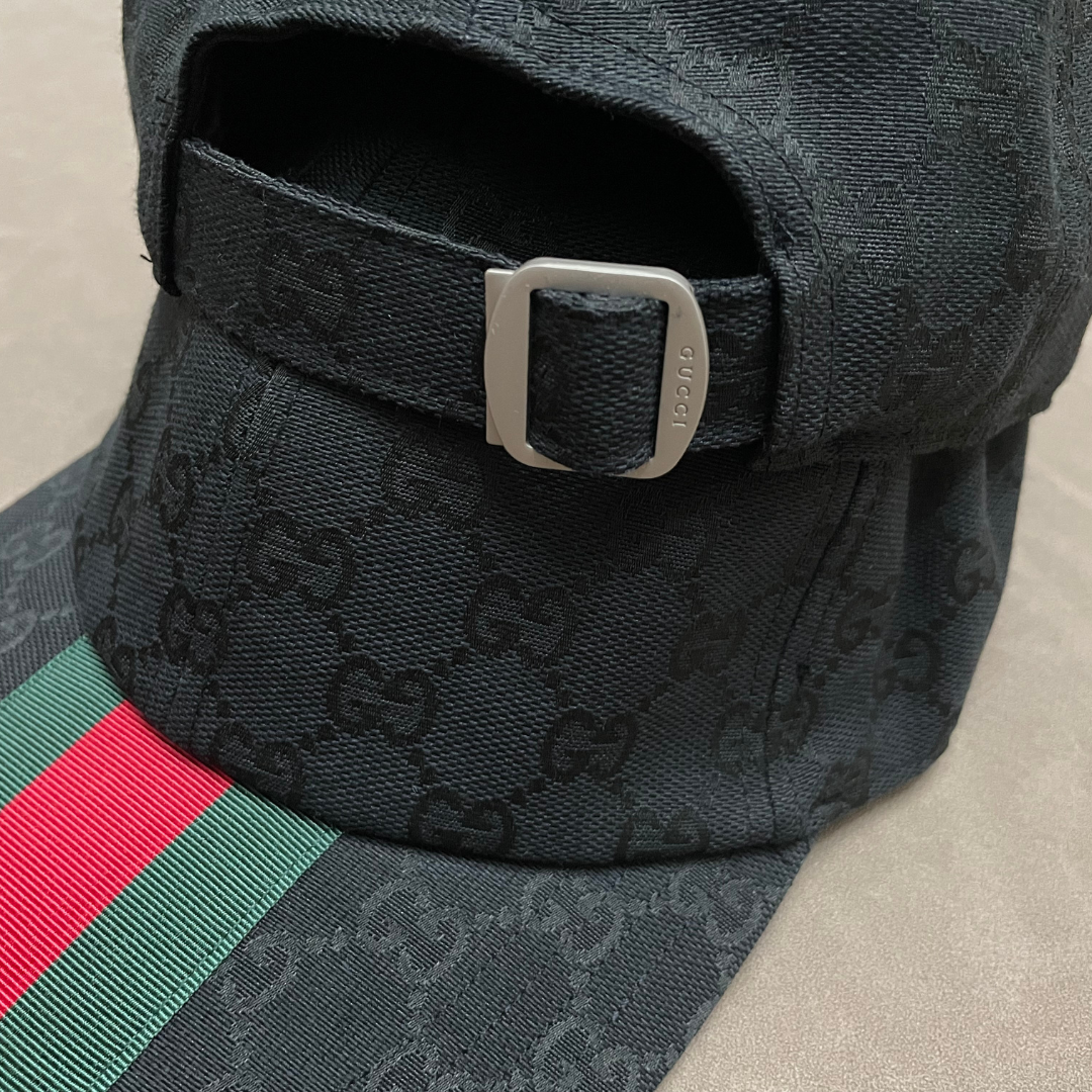 Black G Cap With Green/ Red Front Web Stripe