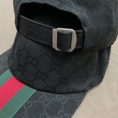 Black G Cap With Green/ Red Front Web Stripe