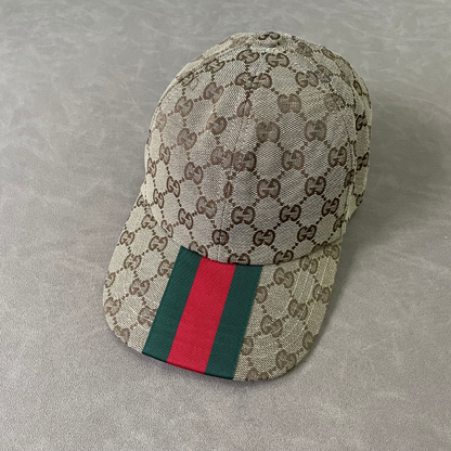 Khaki/ Beige G Cap With Green/ Red Front Web Stripe
