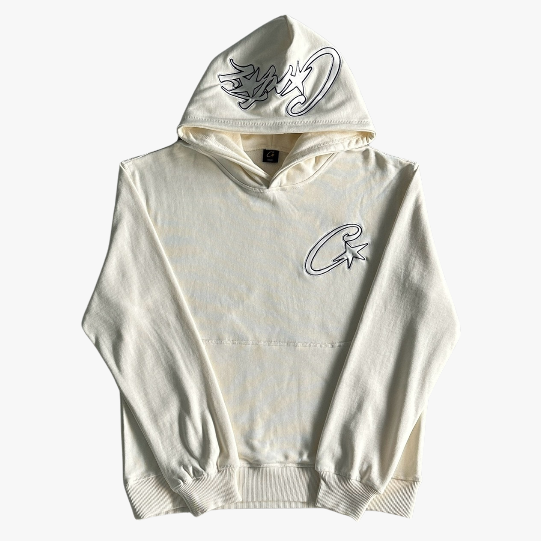 White Satin C-star Applique Hoodie