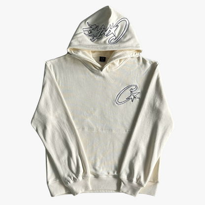 White Satin C-star Applique Hoodie