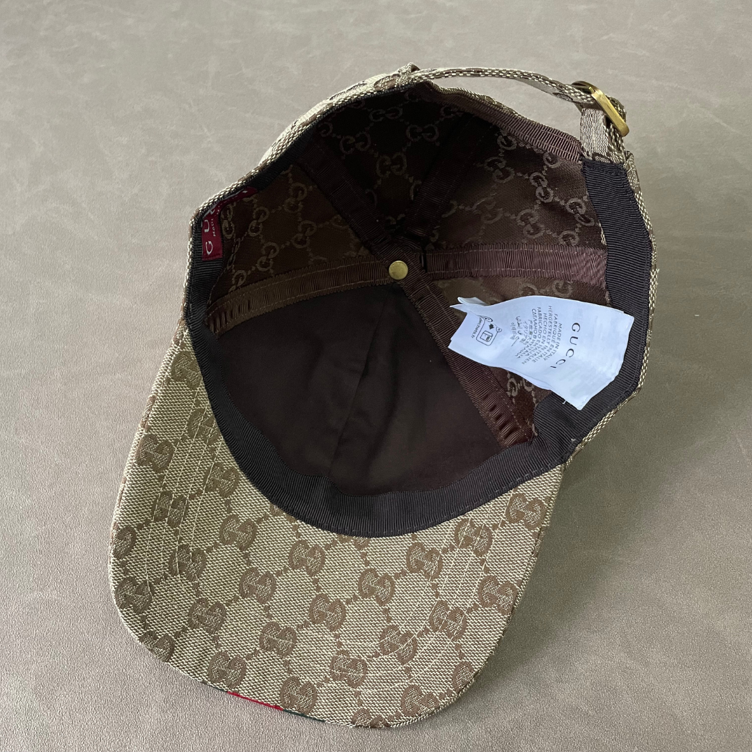 Khaki/ Beige G Cap With Green/ Red Front Web Stripe