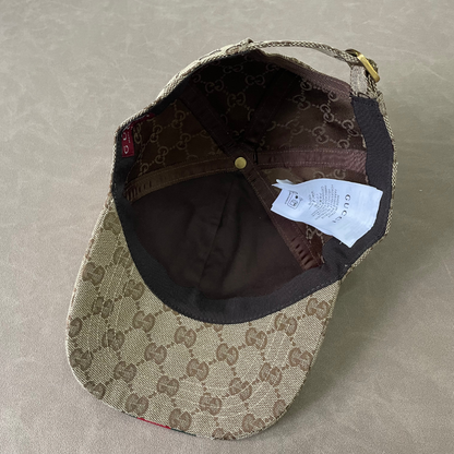 Khaki/ Beige G Cap With Green/ Red Front Web Stripe