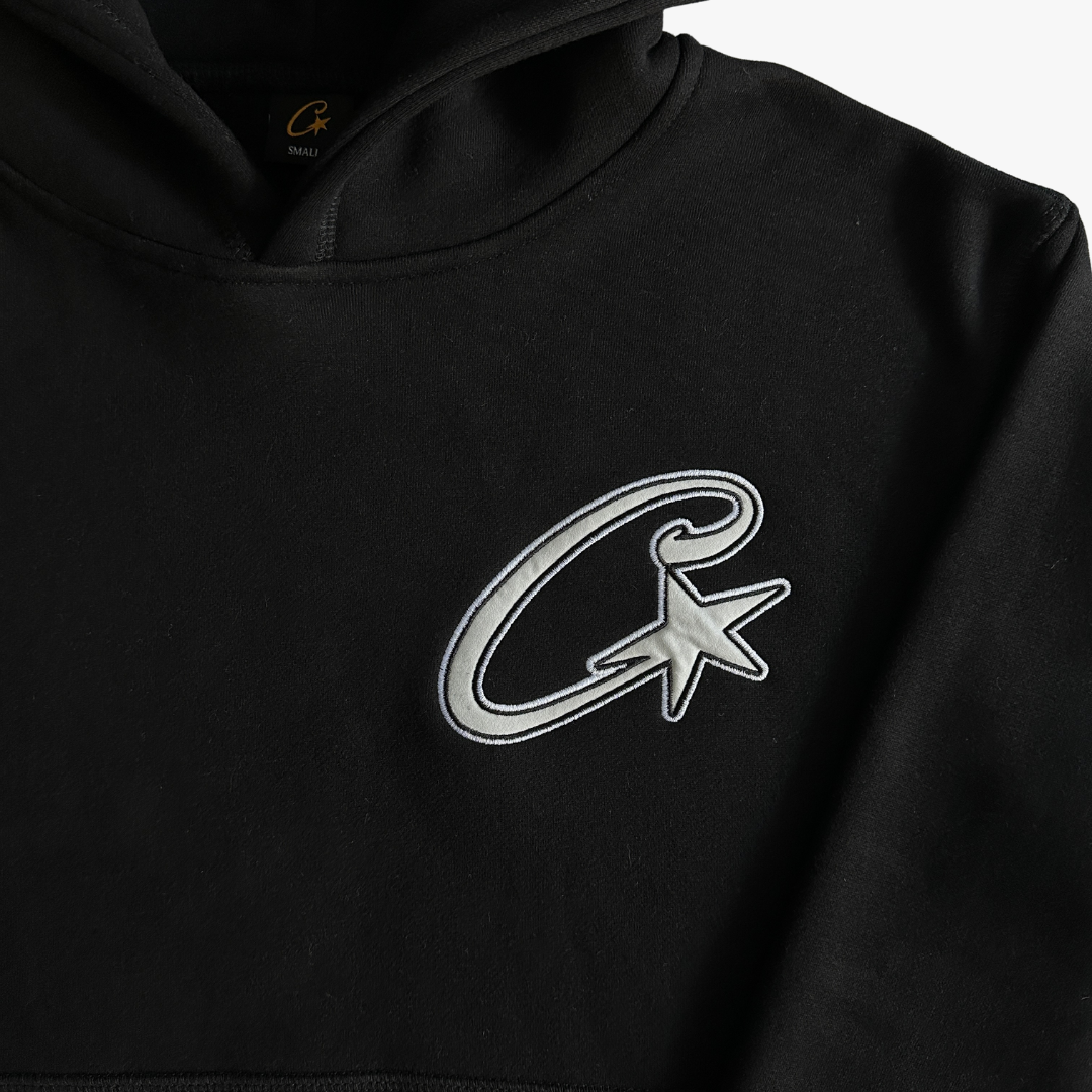 Black Satin C-star Applique Hoodie