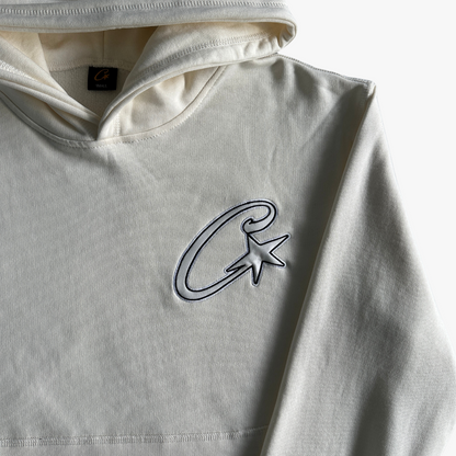 White Satin C-star Applique Hoodie