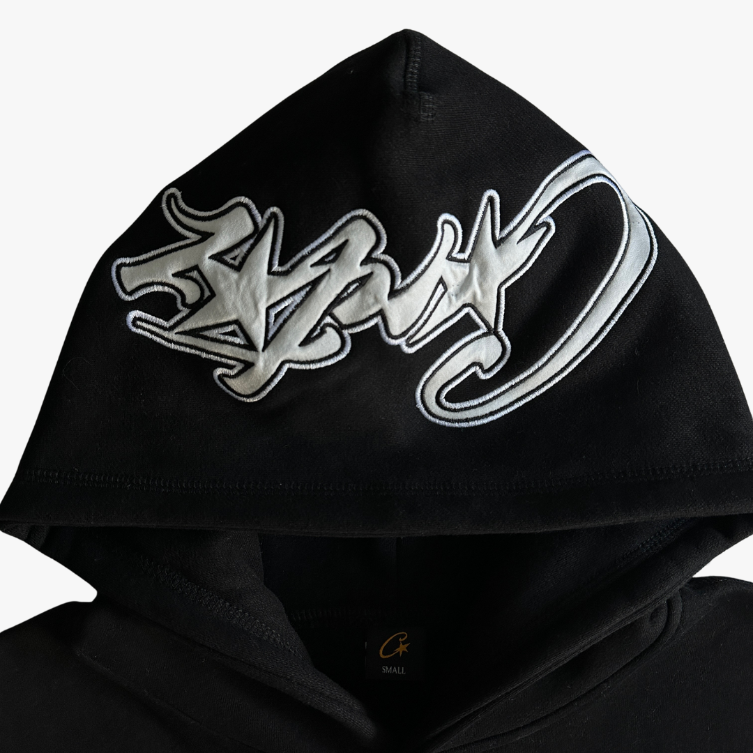 Black Satin C-star Applique Hoodie
