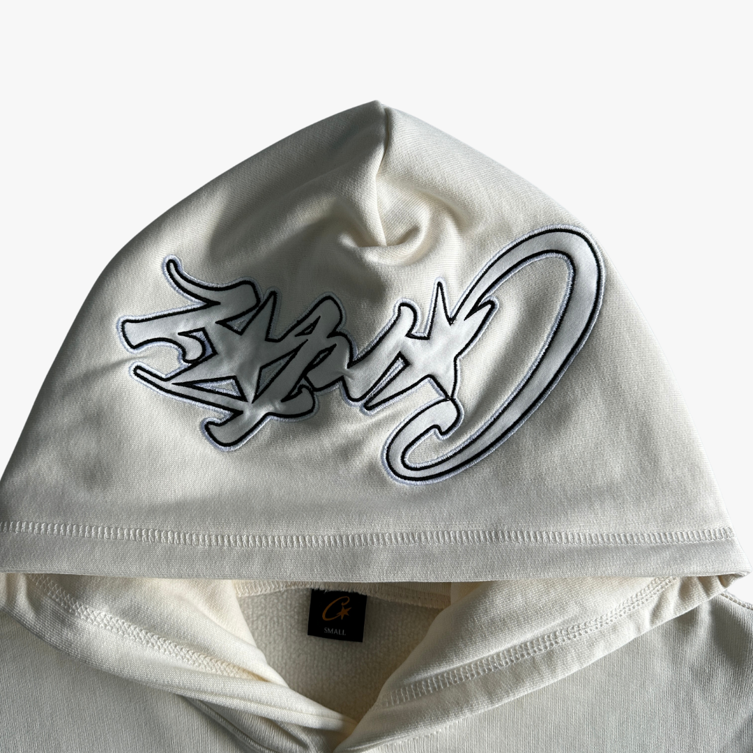 White Satin C-star Applique Hoodie