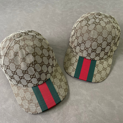 Khaki/ Beige G Cap With Green/ Red Front Web Stripe