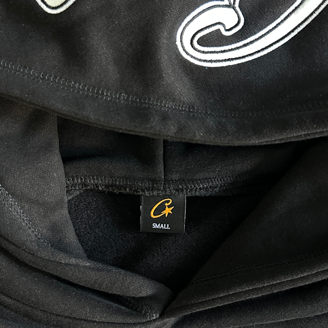 Black Satin C-star Applique Hoodie