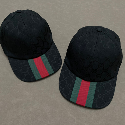 Black G Cap With Green/ Red Front Web Stripe