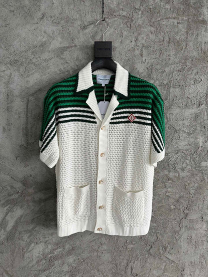 Knitted White/Green-Gold Pearl Buttons