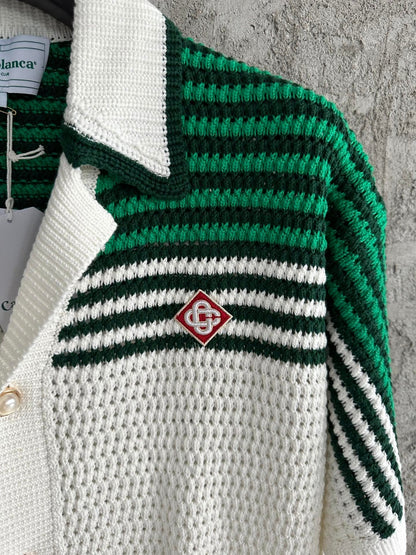 Knitted White/Green-Gold Pearl Buttons