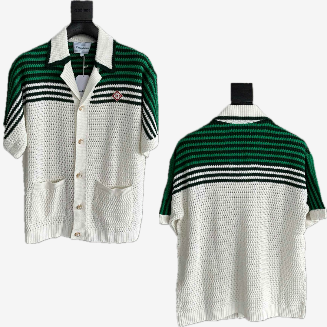 Knitted White/Green-Gold Pearl Buttons