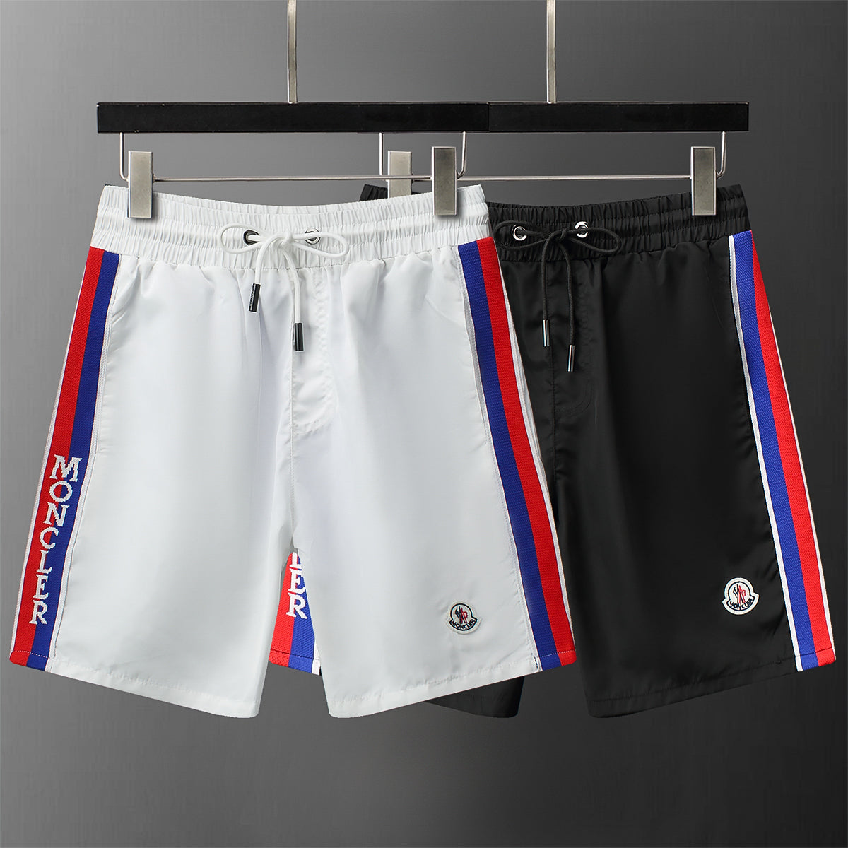 Red-Blue Stripes Swimshorts - Blck/White